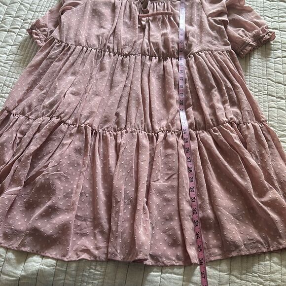 Easel Los Angeles Swiss Dot Peasant Tiered BabydollDress Blush Pink Size L - Picture 8 of 10